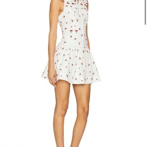 For Love & Lemons White Cherry-Print Sleeveless Mini Dress